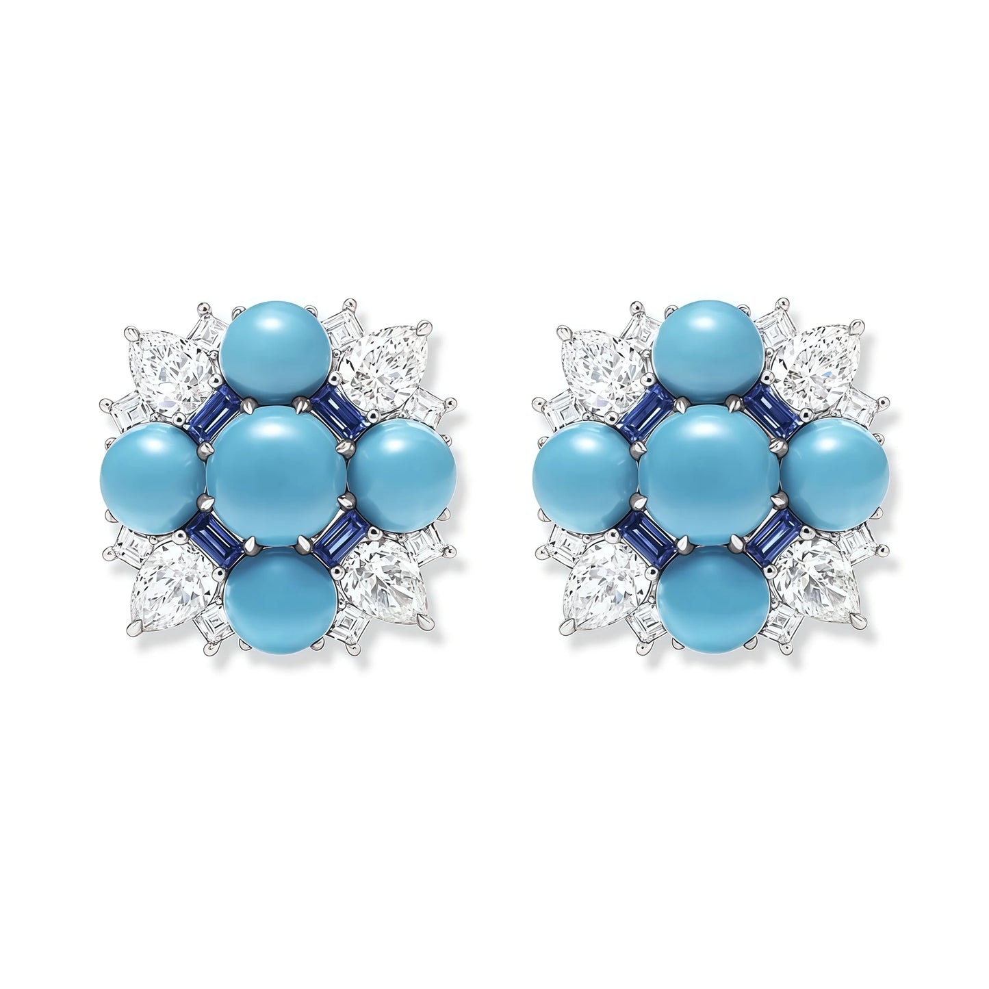 MUSHAN Fine Jewelry Factory 925 Sterling Silver Stud Earrings High Carbon Diamond with Blue Pine Stone Flower Earrings for Women