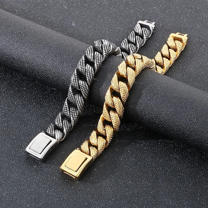 KALEN Gothic Fine Jewelry Fashion Bracelets Men Stainless Steel Tire Mark Cuban Links Bracelet Bangle