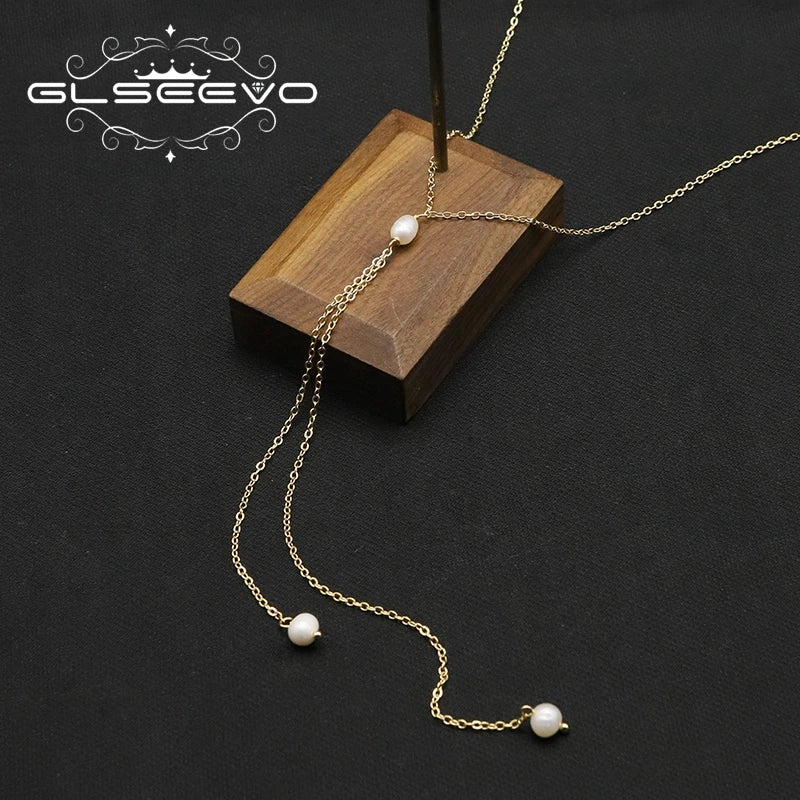 Natural Freshwater Pearl Baroque Simple Pendant Necklace Popular Chain Sweater Necklace Bridal Wedding Women Fashion Jewelry