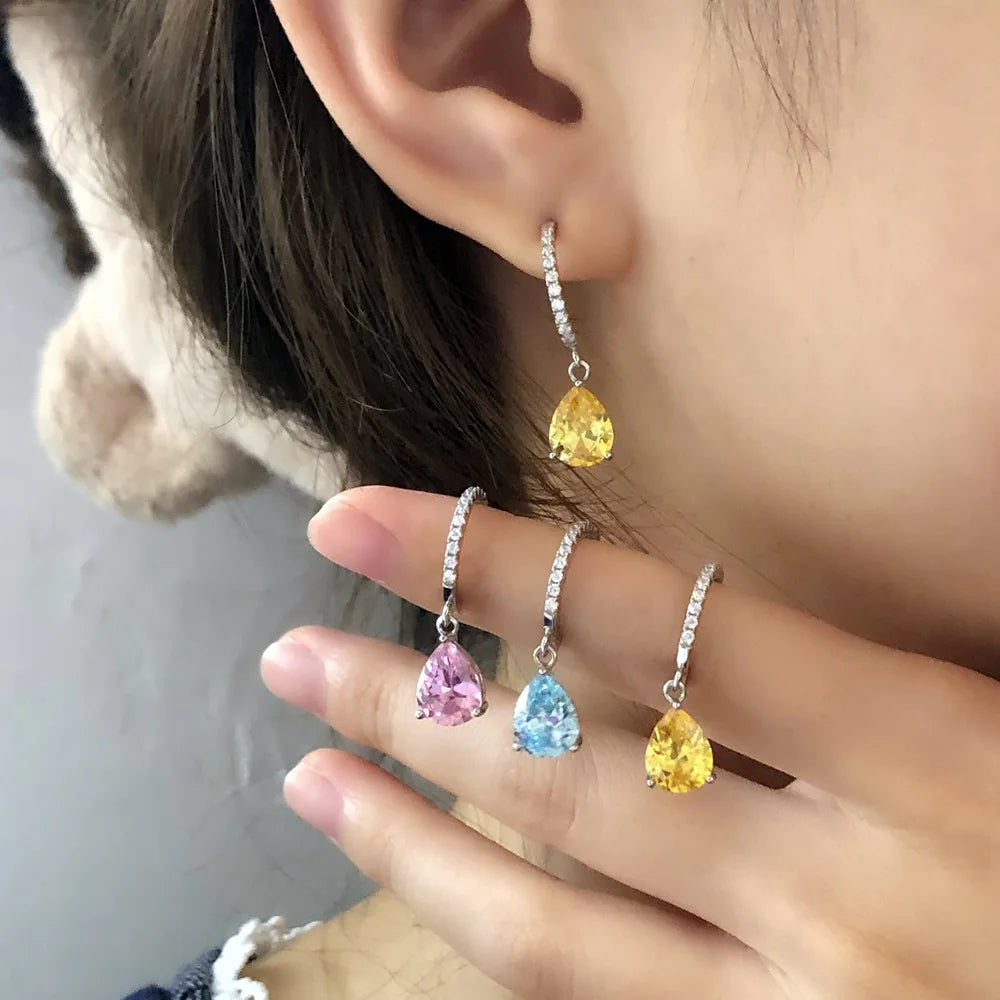 MUSHAN Jewelry Factory 2.6 Carat 7 * 9 Sea Blue Zirconia Water Drop Earrings Women Pure Silver Earrings Fashion Earrings