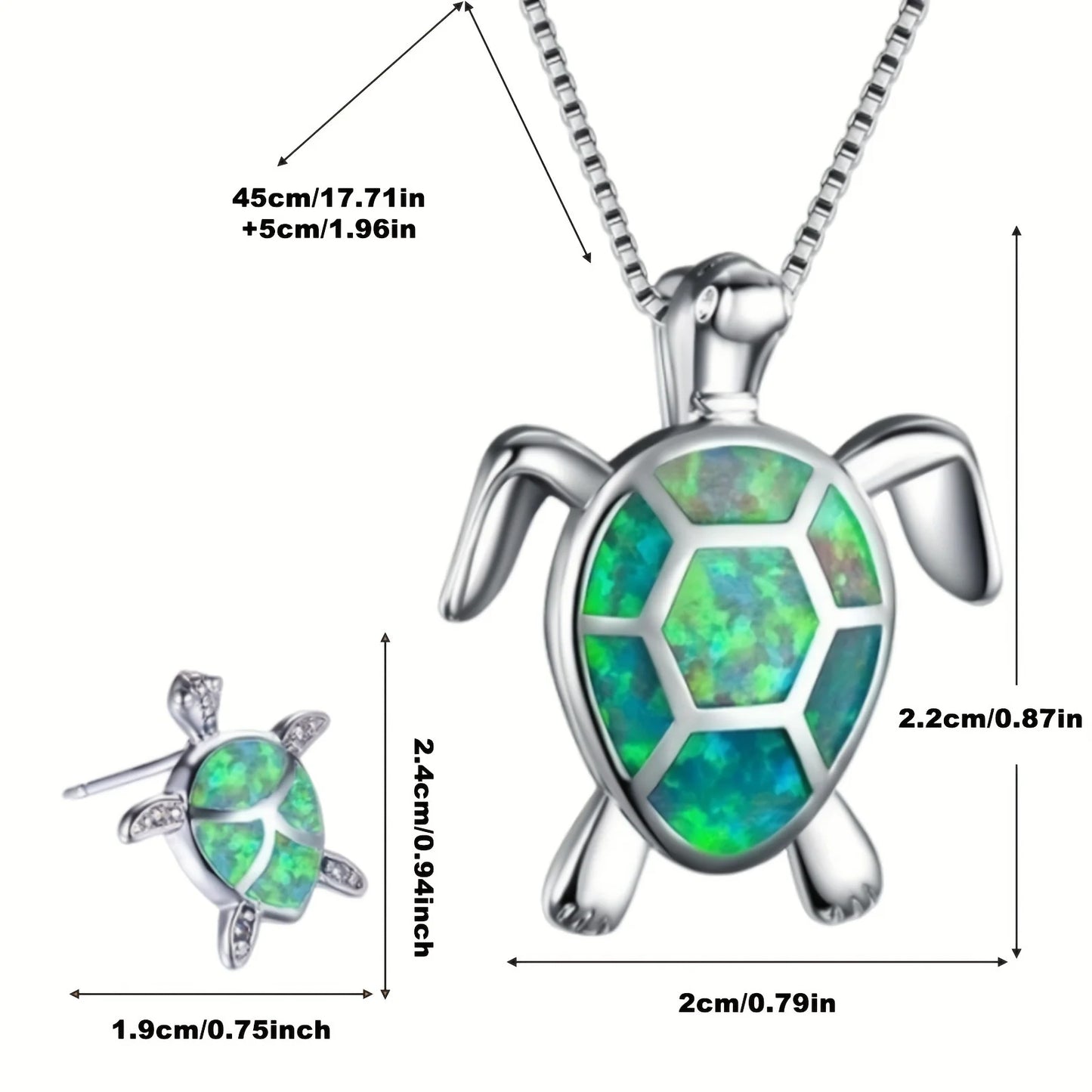 Marine Turtle Opal Jewelry Set - Green Fire Opal Sea Turtle Necklace & Earrings | Coastal Pet-Lover Bulk Gifts