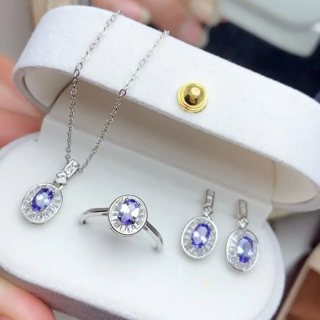 S&S 925 Silver Tanzanite Jewellery | Oval Cut 4×6mm | Ring, Necklace & Earrings | Luxury