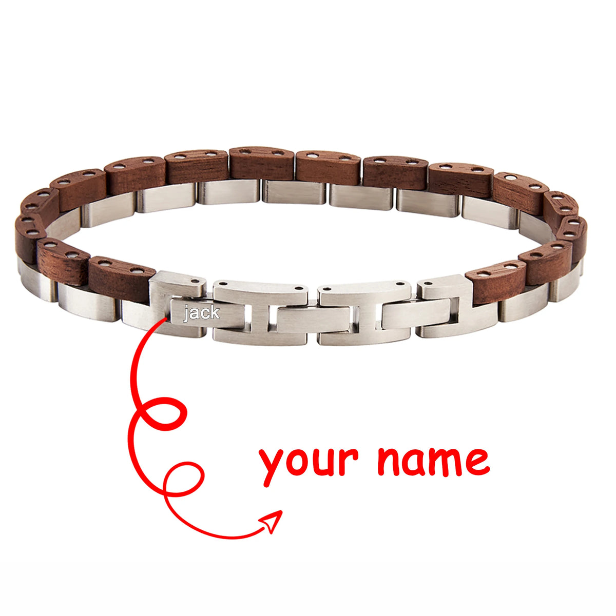 REBEL Slim Metal Wooden Chain & Link Unisex Bracelet Wrist Band for Groomsman Gift