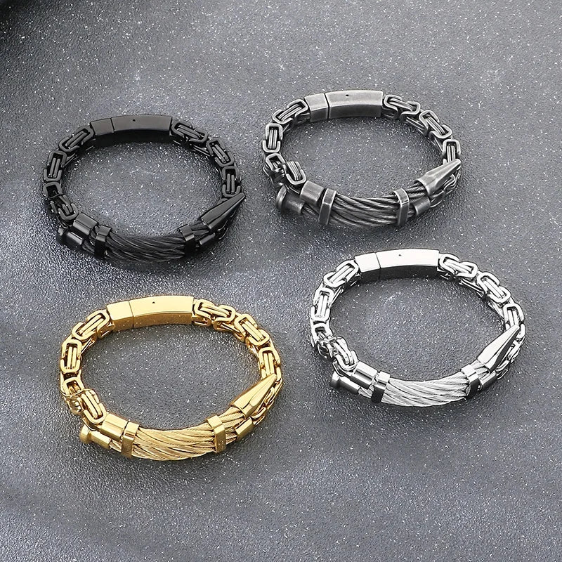 REBEL Trendy Fine Jewelry Fashion Bracelets Stainless Steel Byzantine Links Bangle Bracelet