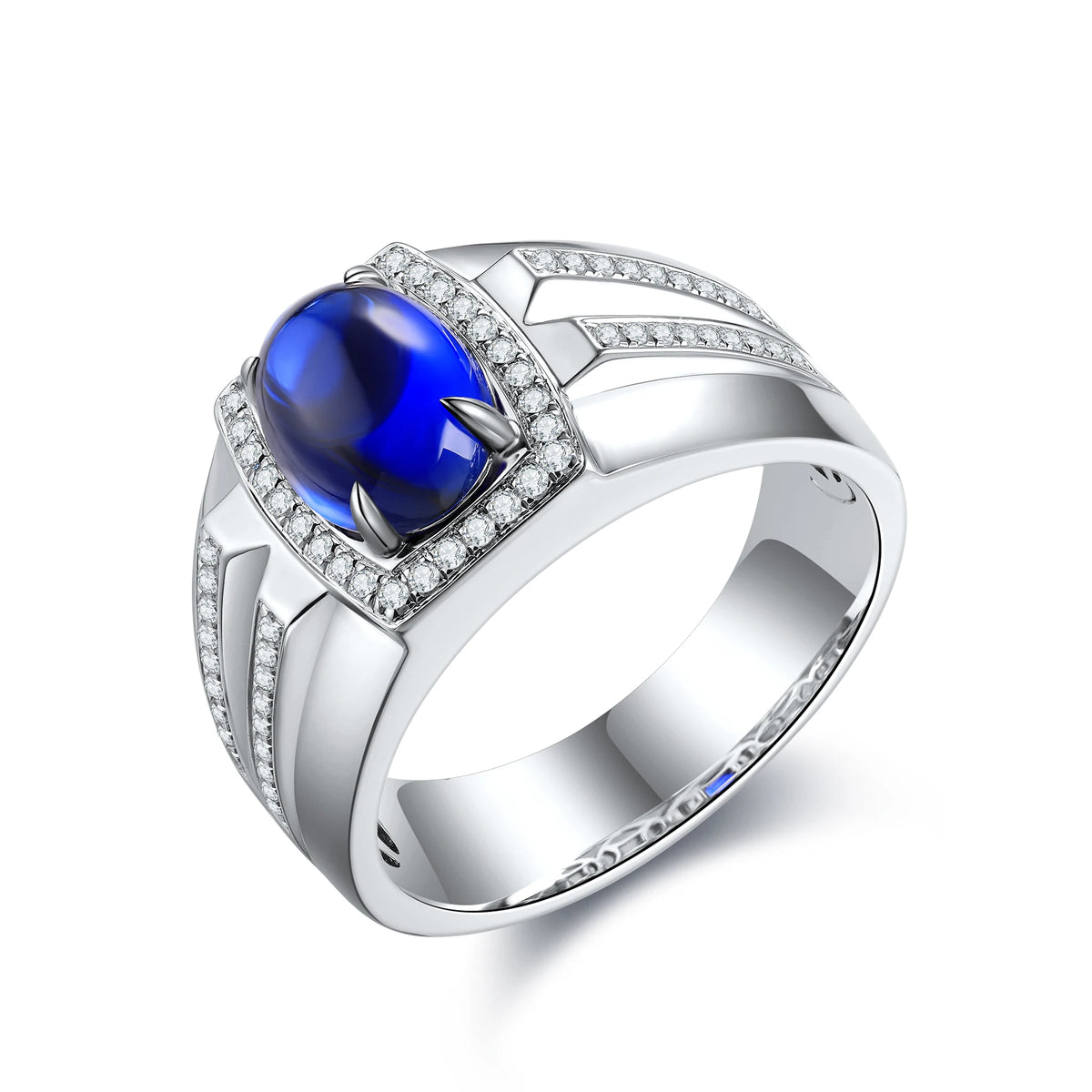 Gemfiori Sterling 925 Silver Men's Ring with Lab Grown Sapphire Emerald Christmas Gift for Him for Weddings