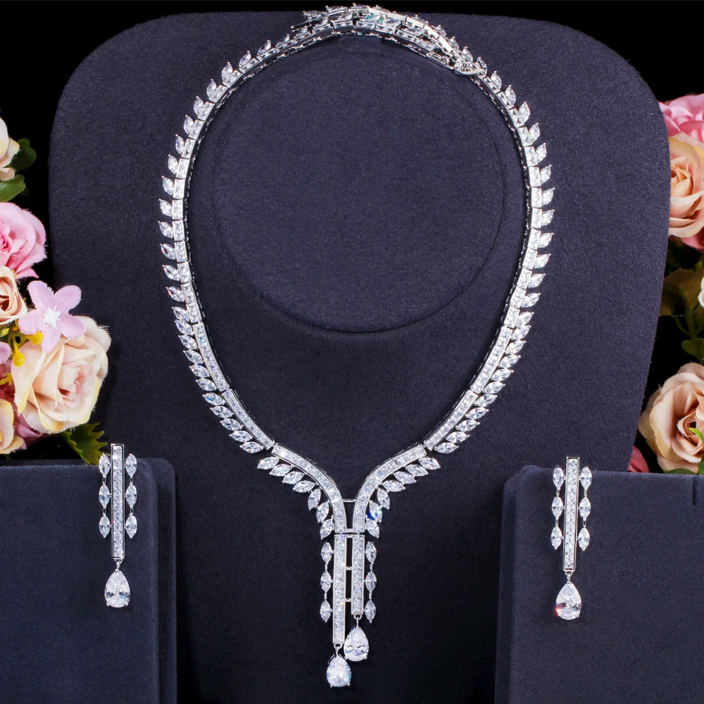 Shiny White Cubic Zirconia Wedding Bridal Jewelry Set for Women
