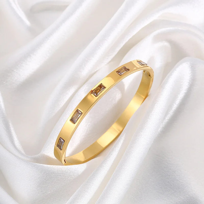 REBEL Stainless Inoxydable Stainless Steel 18K Gold Plated Roman Women Fashion Jewelry Bracelets Bangles