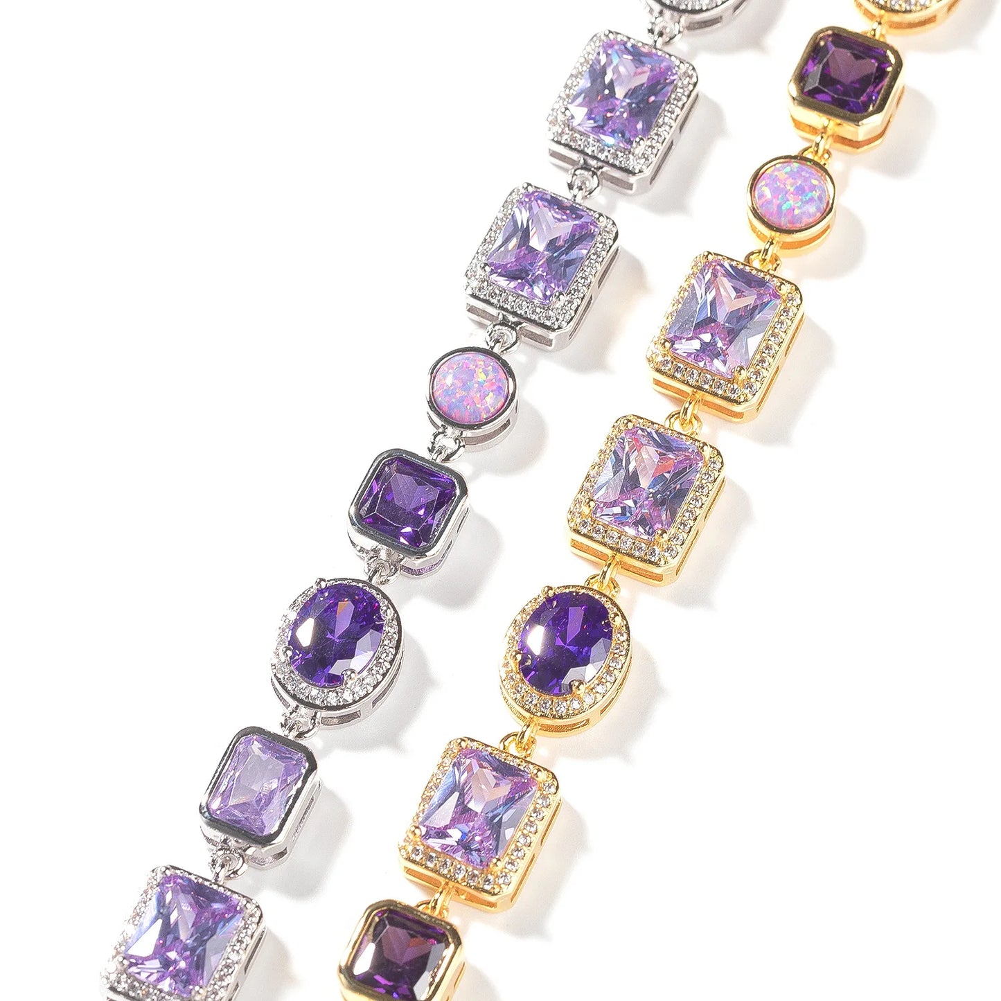 Luxury Purple Gem Zircon Tennis Necklace for Men Women Hip-hop Jewelry Necklace