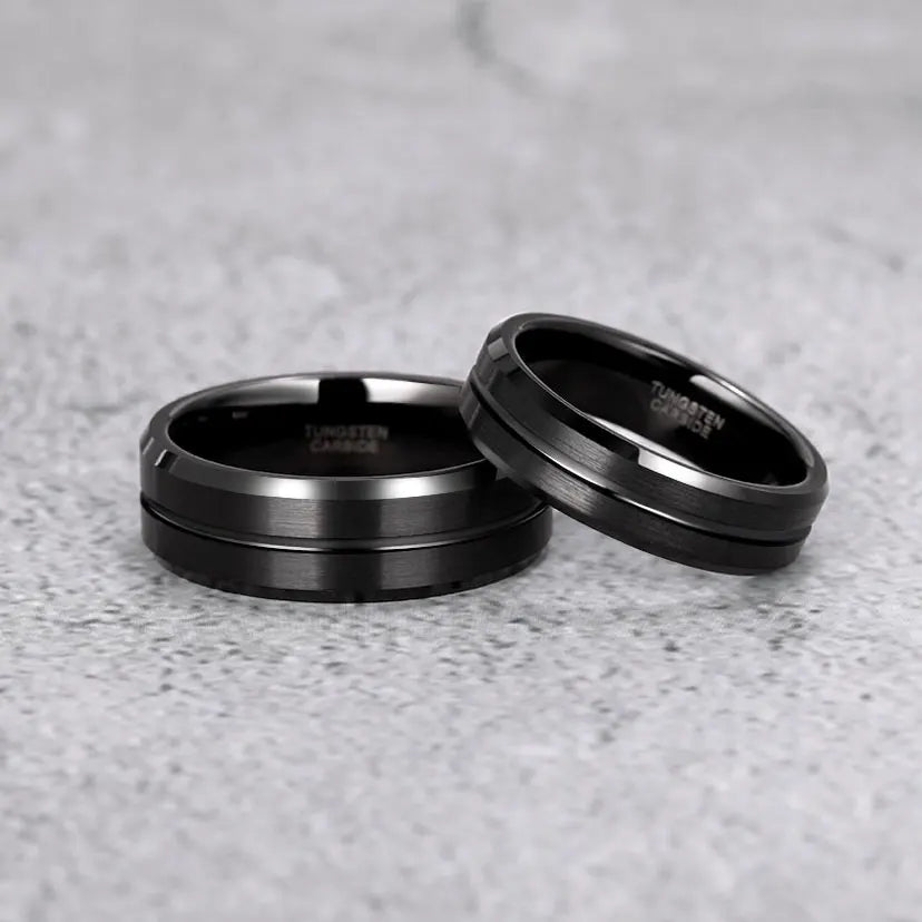 REBEL Brushed Black Inlay Tungsten Carbide Ring