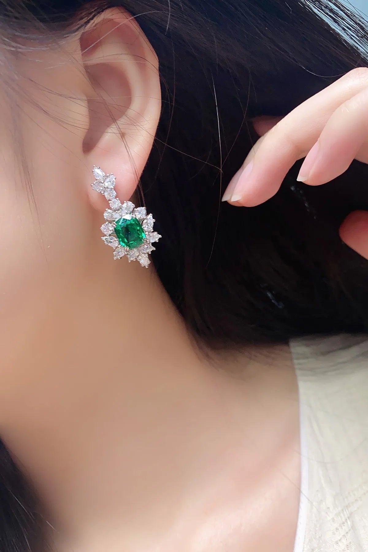 Gemfiori Vintage Colombian Lab Grown Emerald Green Dangle Earrings Women Silver 925 Wedding Engagement Bridal Ladies Pendant Earrings