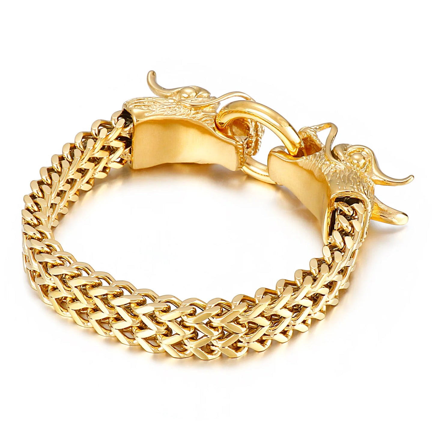 KALEN Personality 18K Gold-plating Double Dragon Buckle Bangle Stainless Steel Mens Bracelets