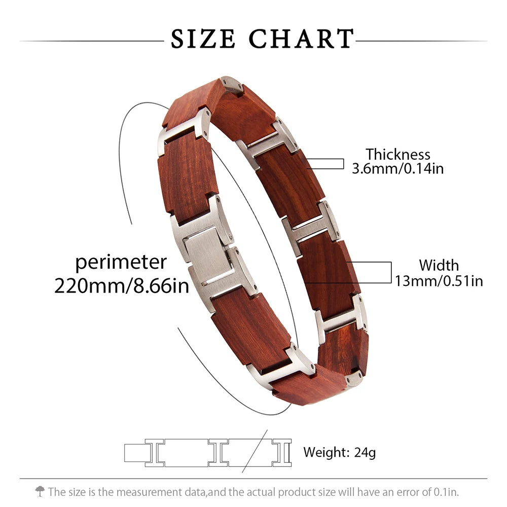 REBEL Personalized Custom Name Engraved Stainless Steel & Wooden Chain Link Casual/Sporty Bracelet Gift Men Women Model S03