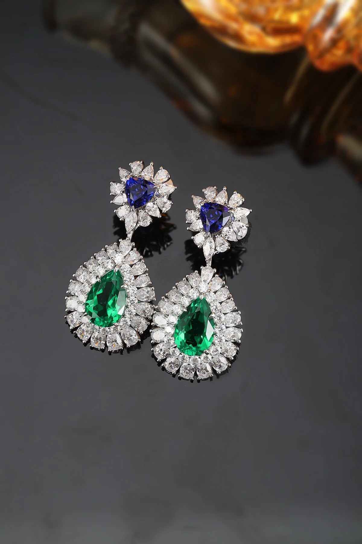 Gemfiori Zhanhao Jewelry Sterling 925 Silver Drop Earrings Rhodium Plated Pear Cut Lab Grown Paraiba Earrings for Women