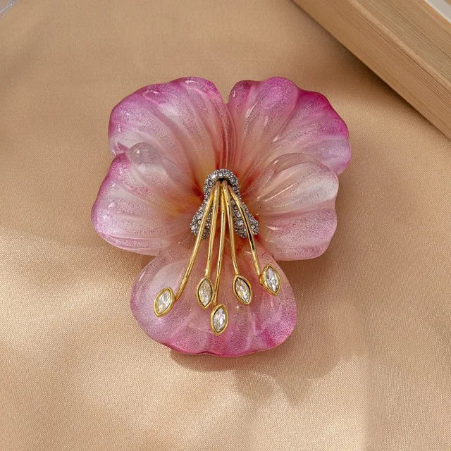 Vintage Glitter Floral Brooch, Gold Stamen Crystal Women Accessory