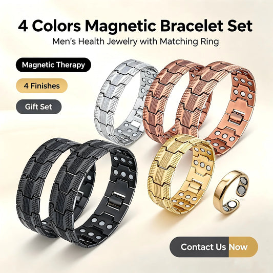 European American Cross-border Hot Sale Three-row Ancient Zinc Alloy Electroplated Geometric Unisex Double Magnetic Bracelet