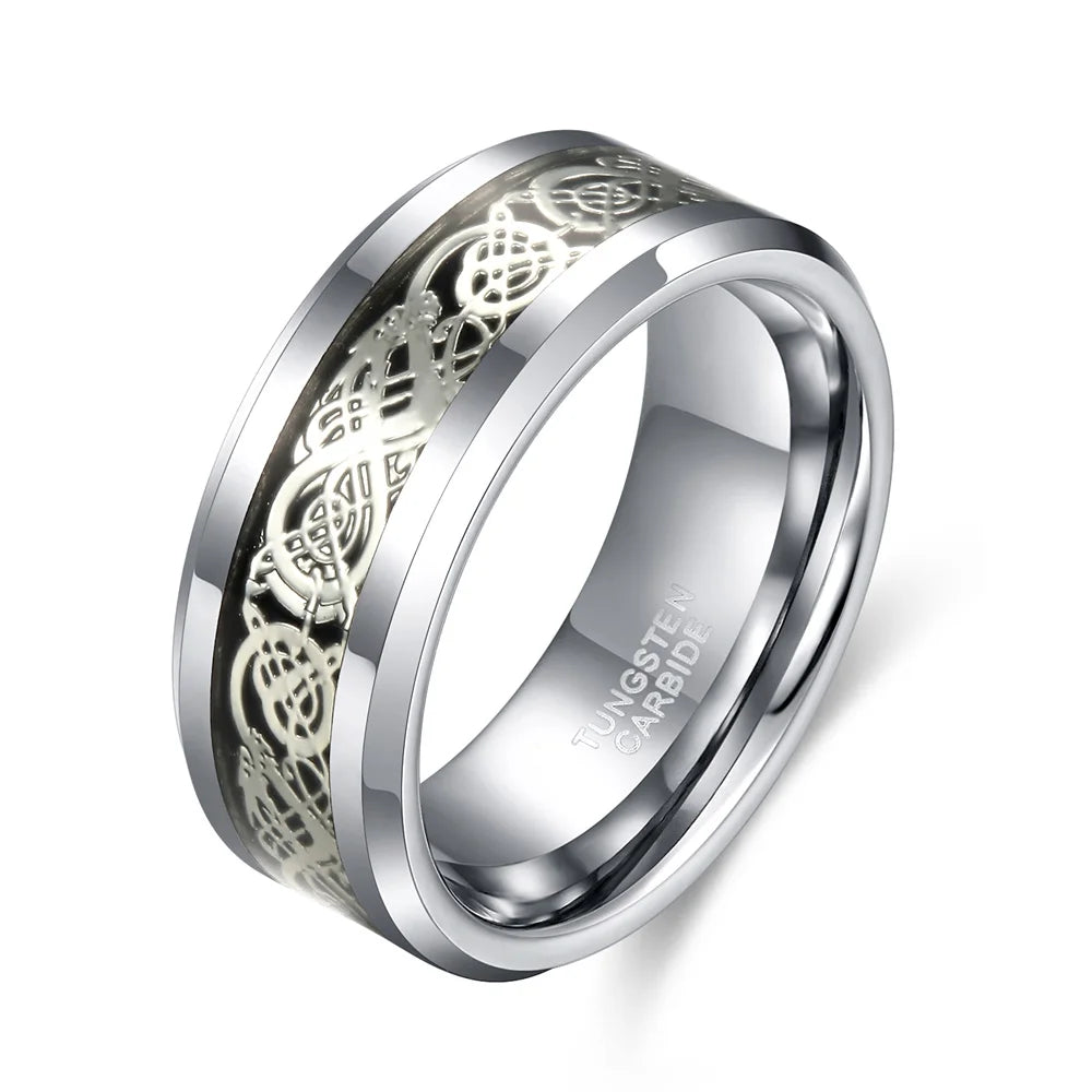 Tempusort Gold Plated Waterproof 6mm 8mm Dragon Celtic Inlay Tungsten Carbide Classic Men's Wedding Band Ring Dropshipping