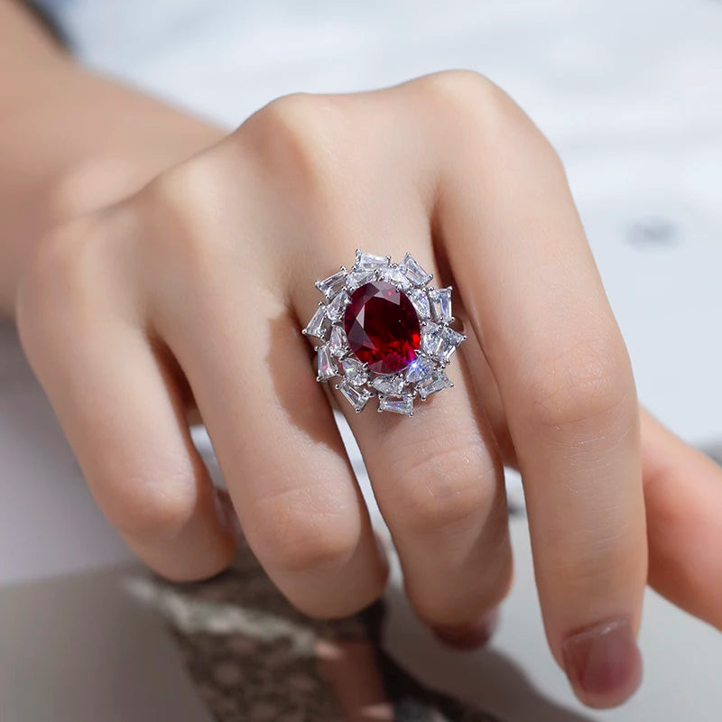 Messi Jewelry  MSR-954 Lab Created Ruby  S925 Oval Ring New Romantic Fashion Design Engagement Ring Wedding Band Classic Gift
