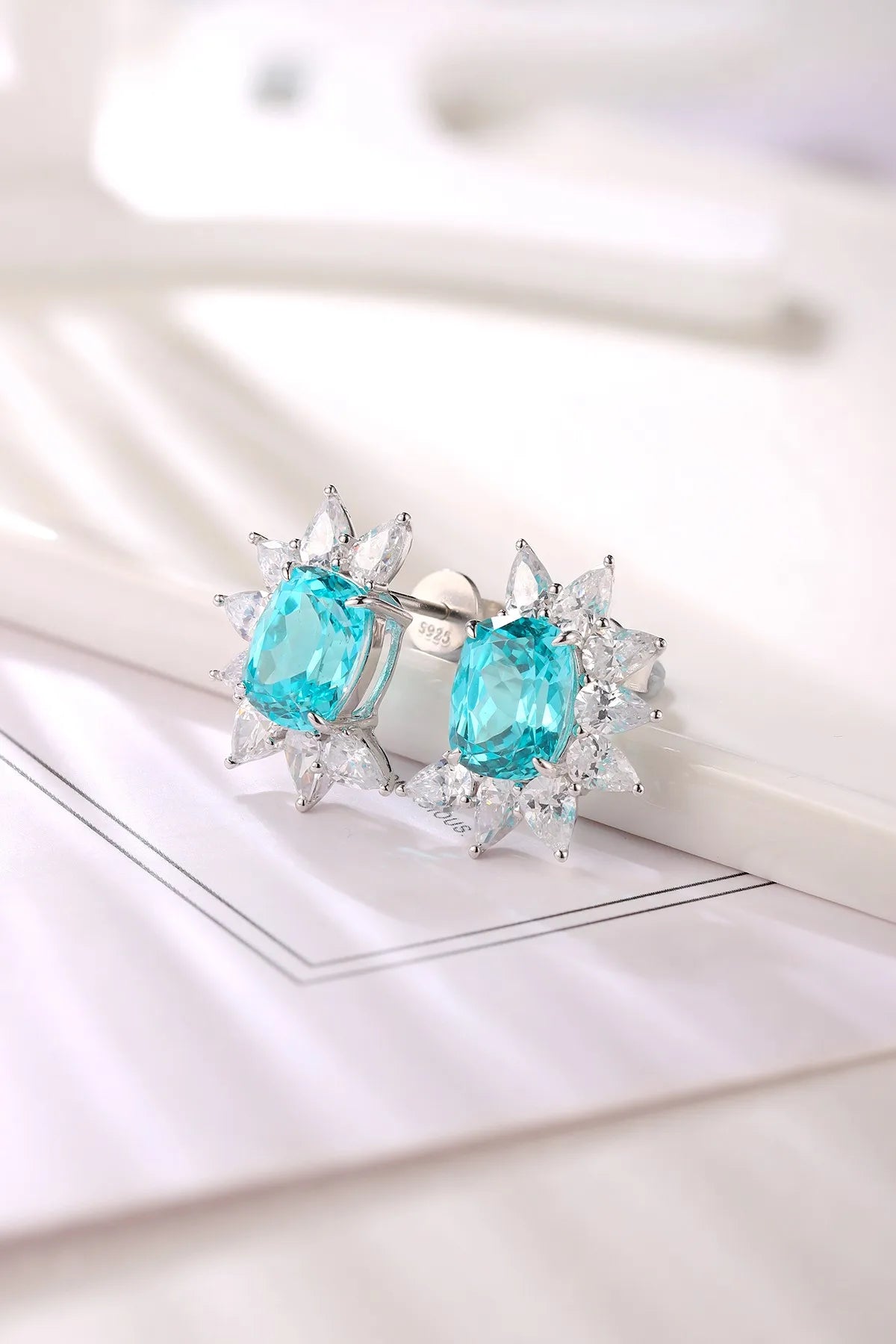 Gemfiori Anster High Quality S925 Lab Grown Paraiba Earring Stud Dainty Gemstone Stud Earrings for Women Daily Wear Gift