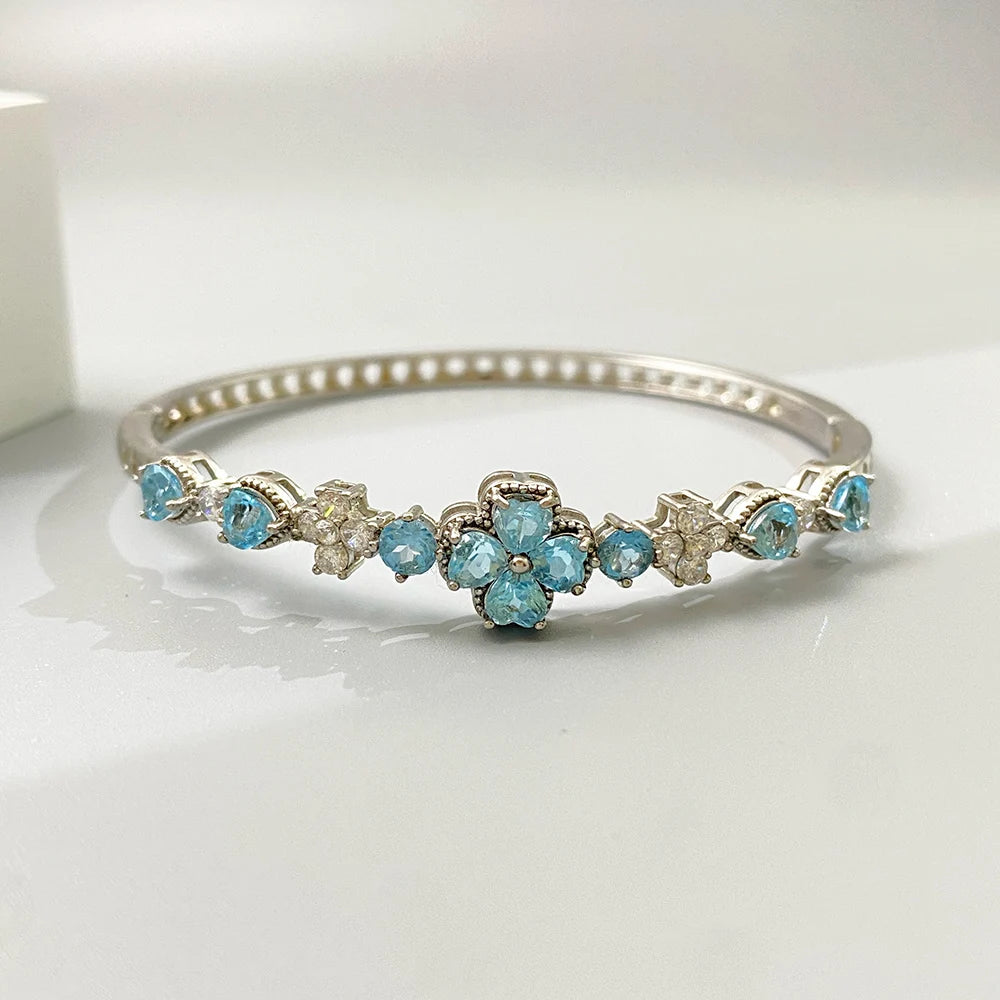 Gioiellieri Natural Topaz Bracelet with S925 Sterling Silver for Women Elegant Blue Gemstone Jewelry November Birthstone Healing Fine Gift