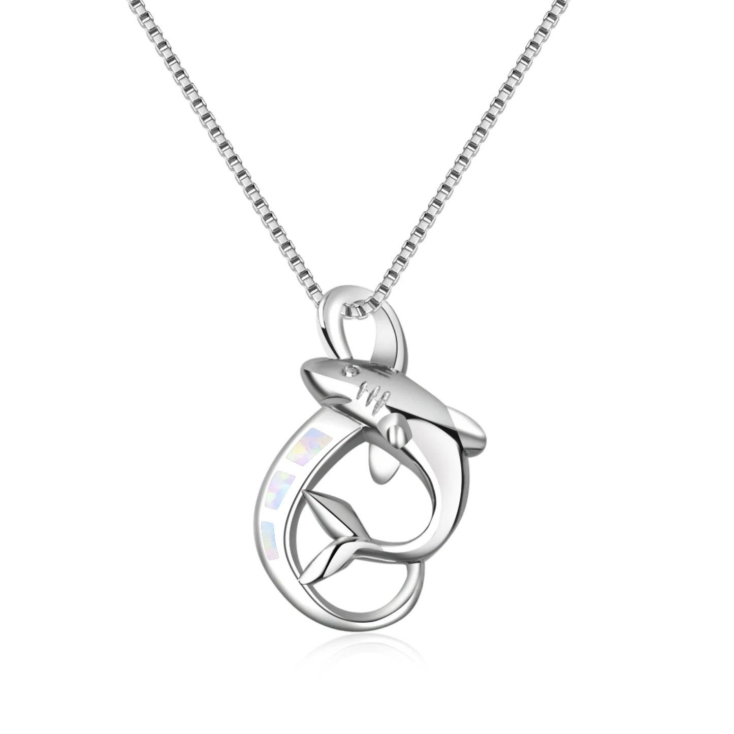 TikTok INS Wind Hawaii Beach Explosion Brass Opal Shark Pendant Necklace Cute Style Children's Wholesale Inlaid Charms