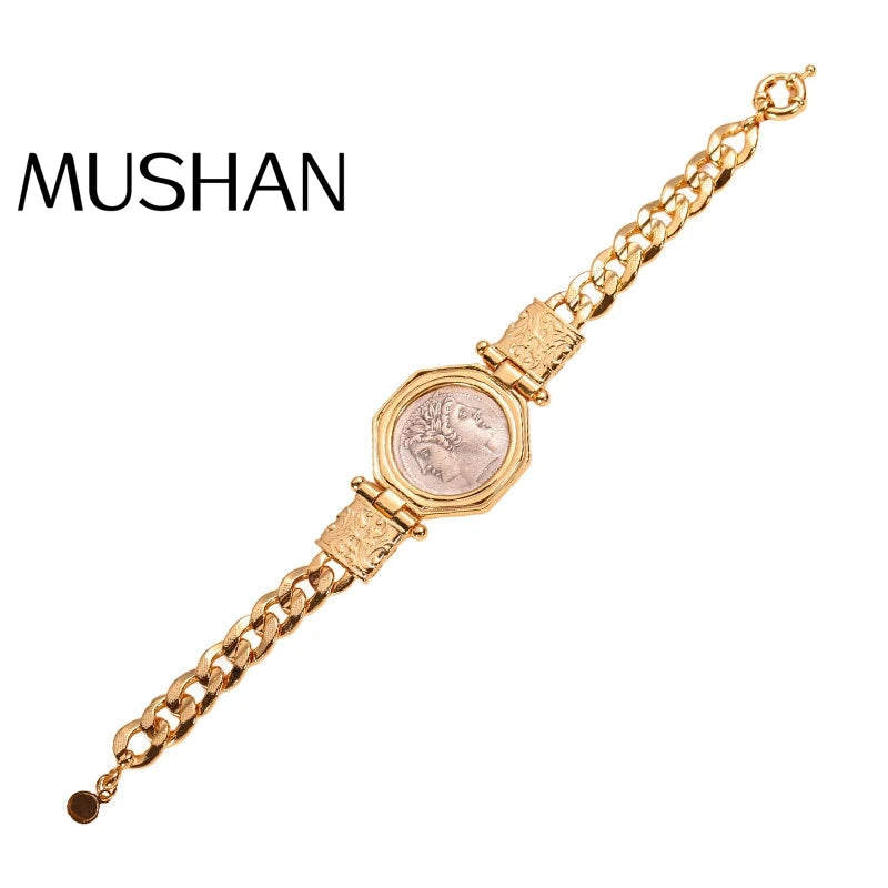 MuShan Jewelry Factory a New Aged 925 Sterling Silver Bracelet Featuring the Ancient Greek Double-faced Door God Janus for Women