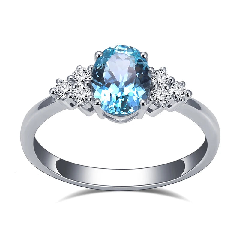 Messi Jewelry  MSR-1087 9K Gold Lab Aquamarine Fine Jewelry Rings for Women