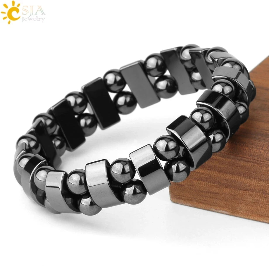 CSJA Hot Selling Magnetic Hematite Bead Bracelets Natural Stone Healing Energy Healthy Bracelet for Men