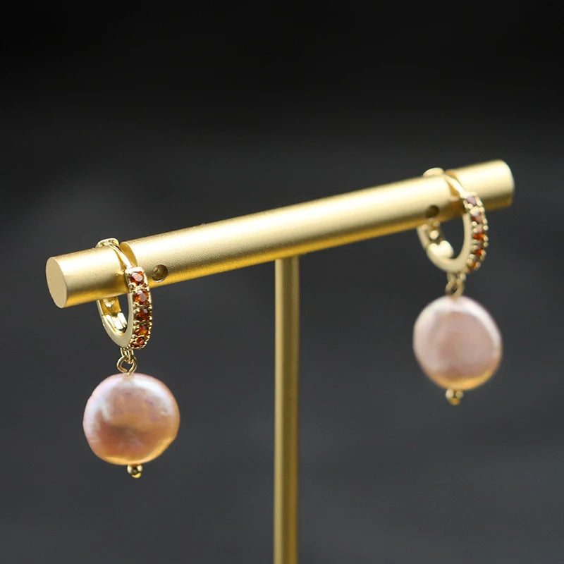 925 Silver High Sense Simple Pink Baroque Pearl Elegance Drop Earrings White Zircon for Women Fashion Wedding Jewelry