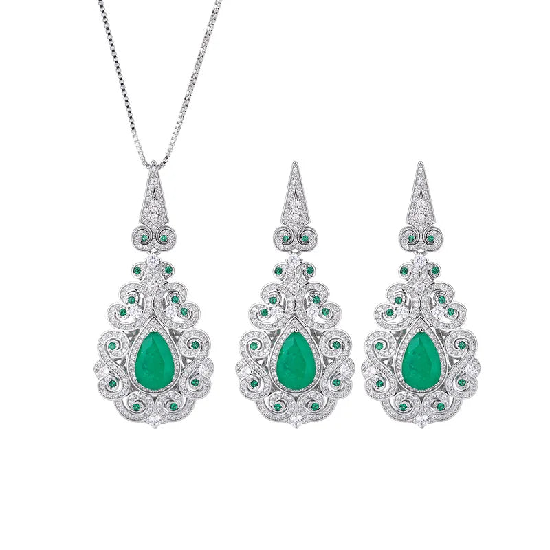 Gemfiori 2025 New Brass Gold-plated Grandmother Green Zircon Palace Style Retro Temperament Set
