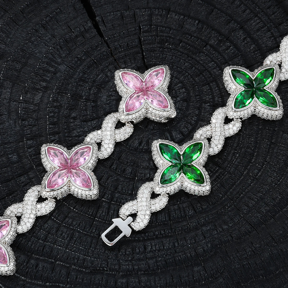 REDheart Luxury Colorful Cubic Zirconia Four Leaf Clover Bracelet High Quality Trendy Flower Design Gift Fashion Jewelry for Men Women