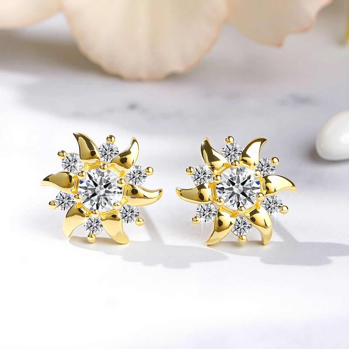 Gioiellieri Gemfiori Fine Jewellery Earrings Sunflower Moissanite Diamond Woman Gift Engagement Hollow 14K Gold Earrings