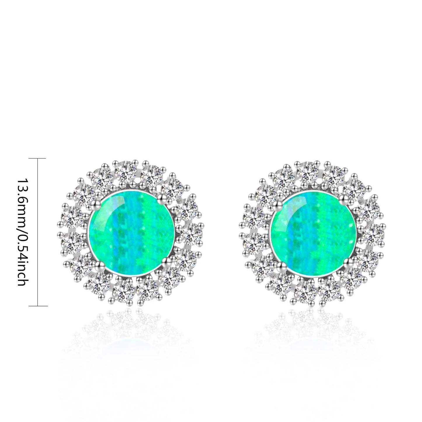 Shimmering Blue Opal Circle Earrings Aobao Surround Silver Tone Dainty Jewelry