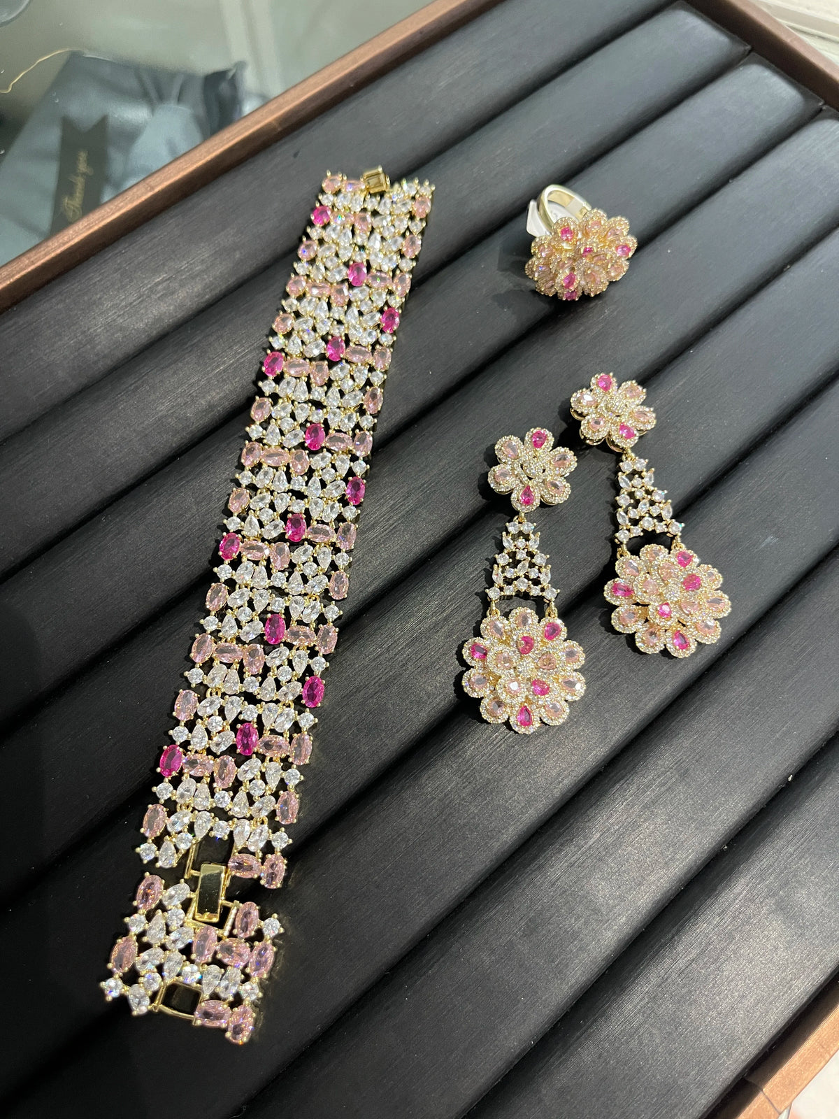 XOTICA TIANSHE Luxury Red Flower Jewelry 3Pcs Set Bracelet Earrings Ring Vintage Bridal Wedding Statement Jewelry For Women