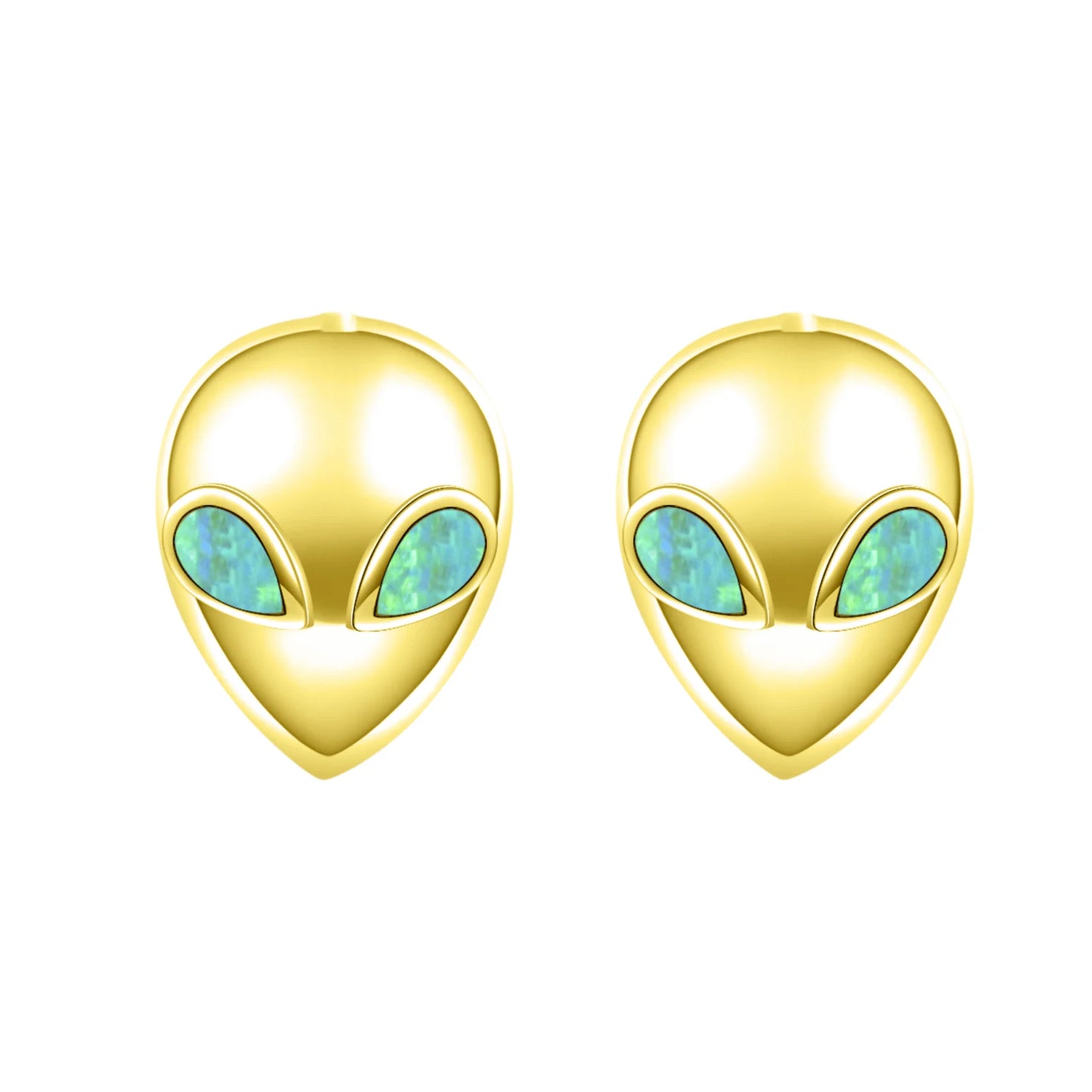 Whimsical Alien Opal Stud Earrings - Blue Fire Opal Eye Detail Design | Playful Daily Jewelry Bulk Gifts