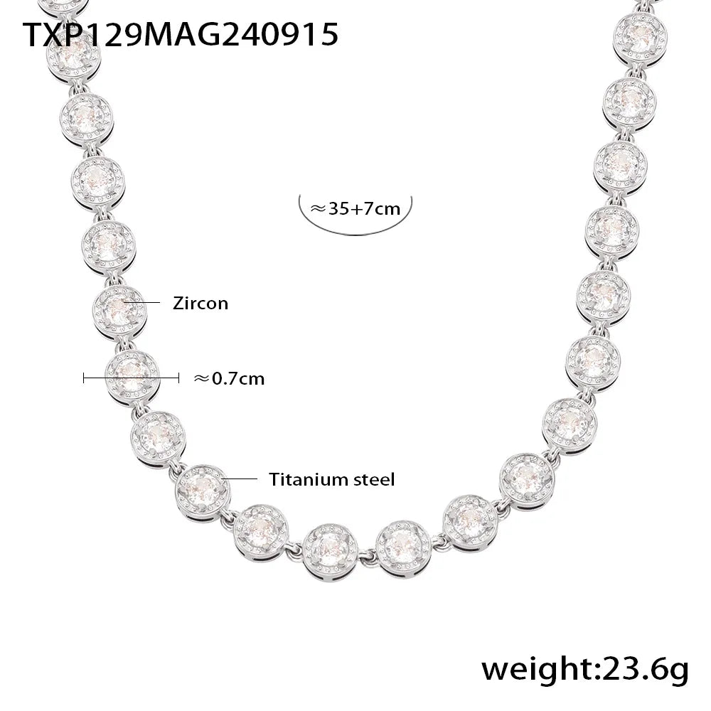 REDheart New Stainless Steel Full Drill 3A Zircon Mixed Color Bracelet PVD Vacuum Electroplating Does Not Fade Necklace Jewelry Set