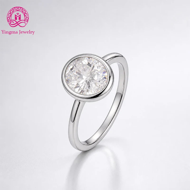 Gioiellieri Sleek Oval Cut 2CT D Color VVS2 Bezel Set Lab Grown Diamond Ring 9K 10K 14K 18K White/Yellow/Rose Gold PT950 Women Jewelry