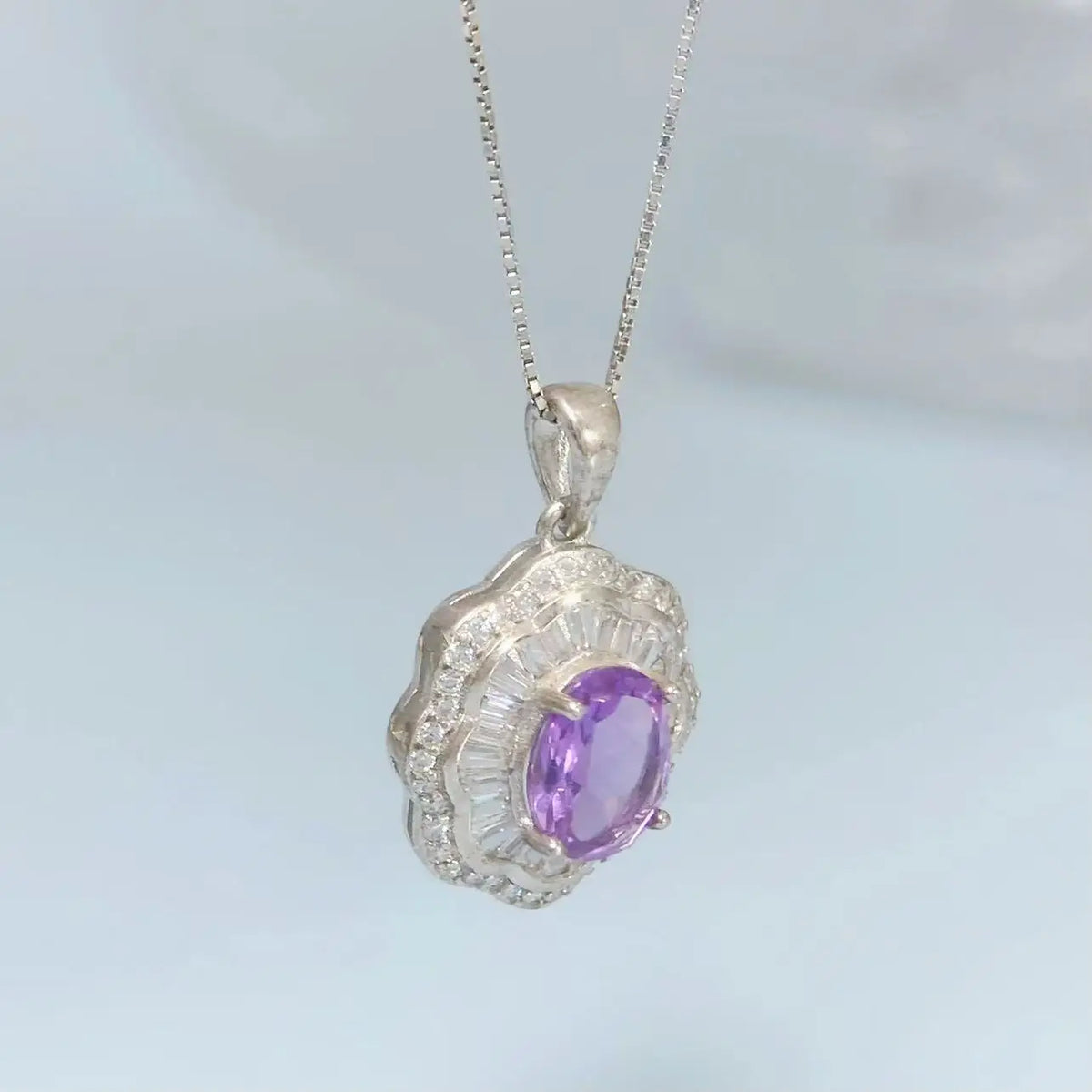 Gioiellieri Amethyst Necklace for Women with Natural Purple Pendant 925 Sterling Silver February Birthstone Healing Crystal Fine Jewelry