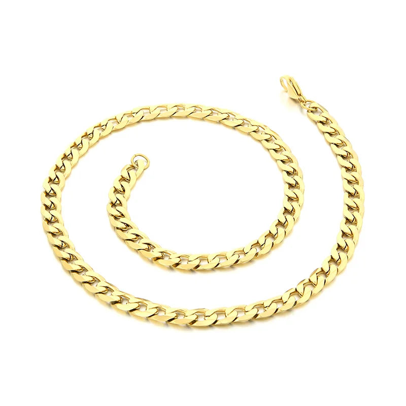 REBEL Casual 7.5/6mm Width Gold-Plated Stainless Steel Cuban Links 500mm Necklace&200mm Bracelet Jewelry Set
