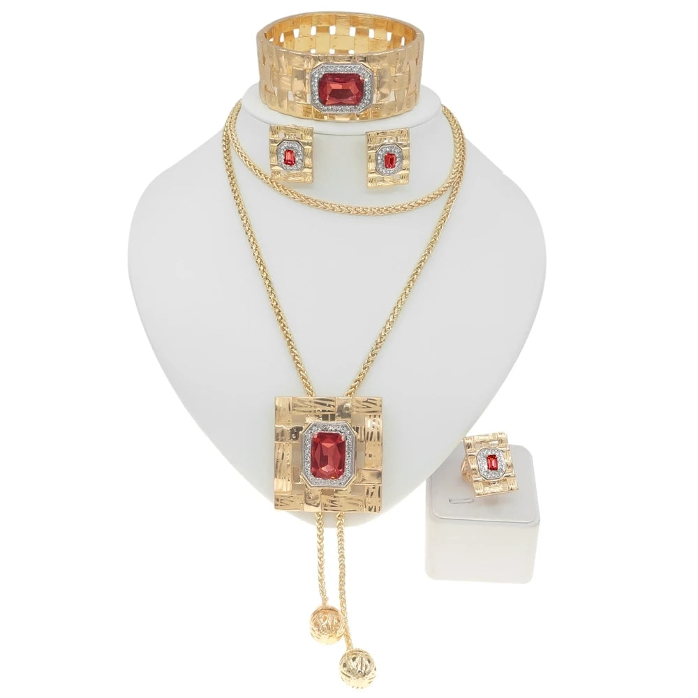 Zhuerrui Italian Gold Crystal Chameleon Jewelry Set Luxury Pendant Necklace Jewelry Set Bridal Wedding Jewellery HN21070314