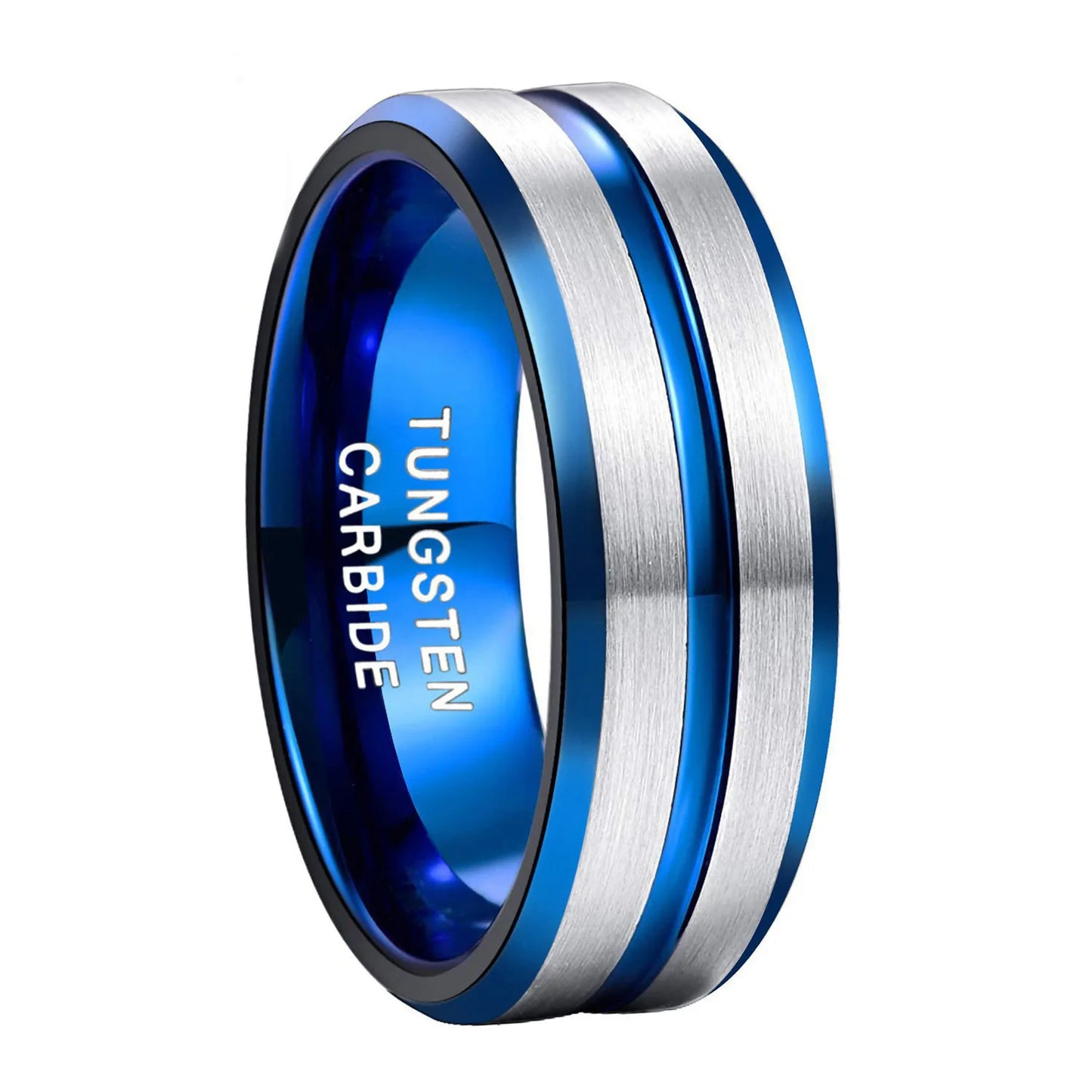 Black Tungsten Carbide Ring Thin Blue Line Inlay Fashion Jewelry Wedding Ring for Men and Women
