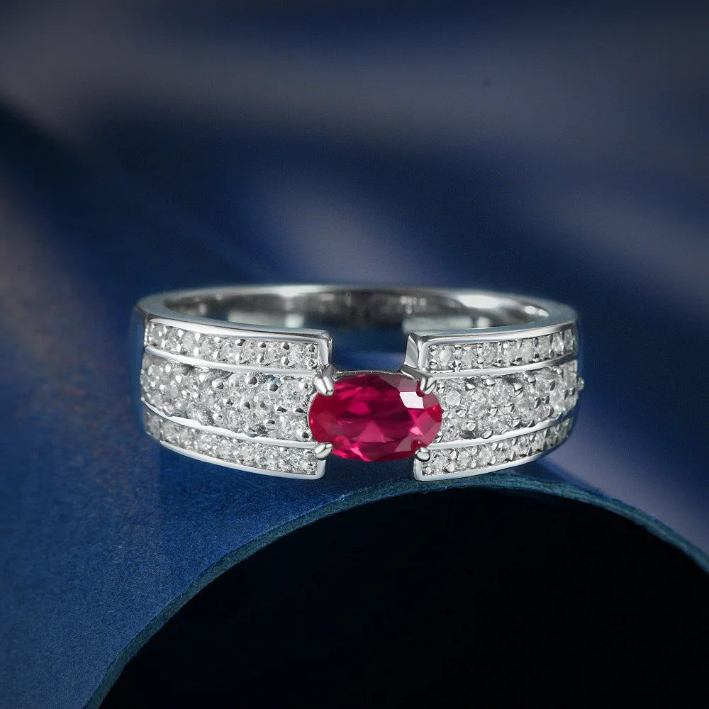 MuShan Jewelry Factory 2026 New Style 4*6 Simple Red Blue and Green Gemstone Ring European and American 925 Silver Women Ring