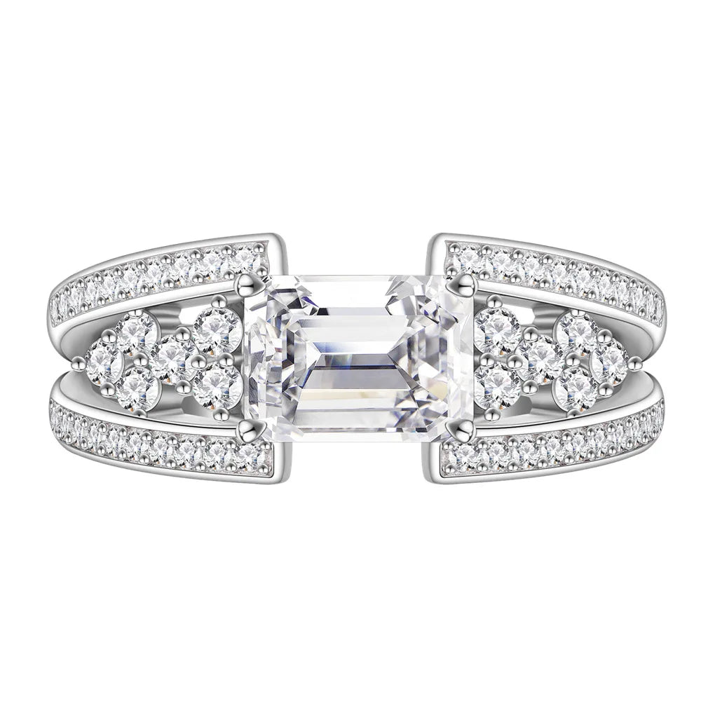 SILVERELLI Emerald Cut 6x8mm High Carbon Diamond Ring | 925 Sterling Silver | Platinum Plated