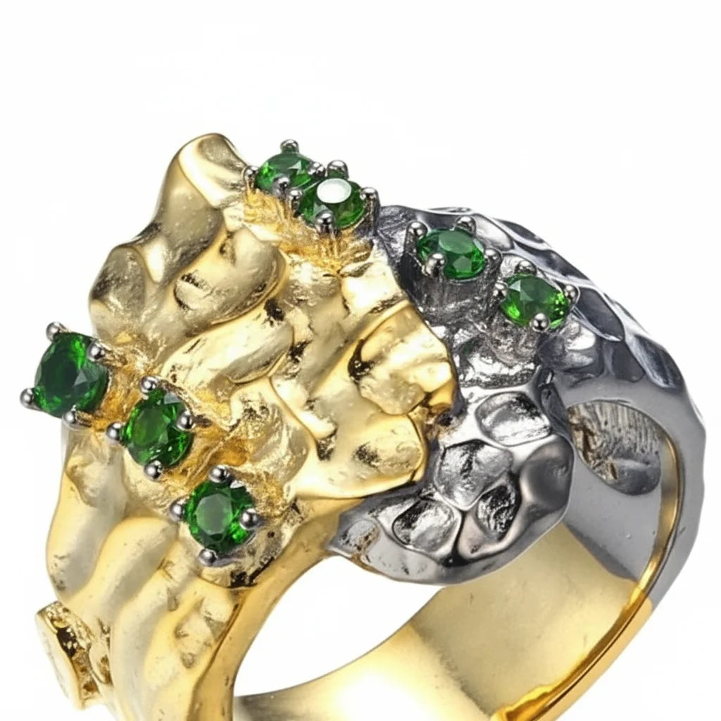 Plated Green Diopside Wedding Gold Professional Custom Production Silver Handmade Vintage 925 Sterling Silver Ring
