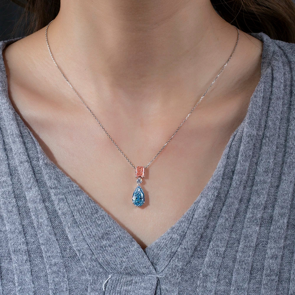 Gemfiori Fashion Necklace Jewelry MSN-861 18k Pendant Necklace Radiant Pear Cut Color Lab Grown Diamond Necklace