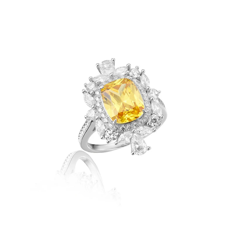 Brass Material High-end Customized Yellow Powder Zircon Dress Jewelry Women's Banquet Jewelry Collar Necklace Earrings Ring Set