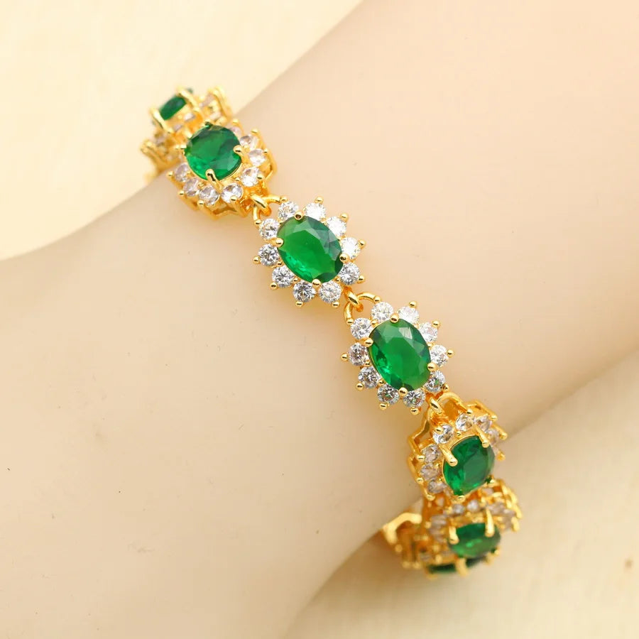 XOTICA 18K Gold Plated Alloy Emerald Jewelry Set for Women Wedding Engagement Anniversary Party Necklace Earrings Bracelet Ring Gift