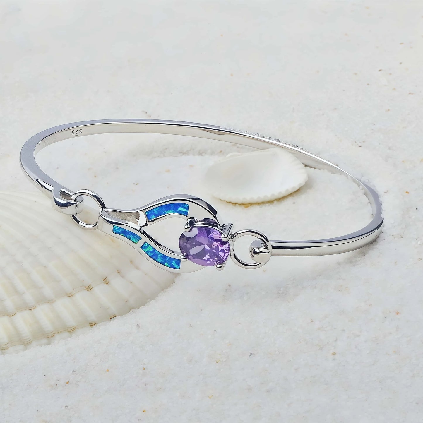 Opal Hawaii Style Blue Square Stripe CuffHeart shape  Bracelet Handmade Cuff Opal Jewelry Wholesale Inlaid with Opal