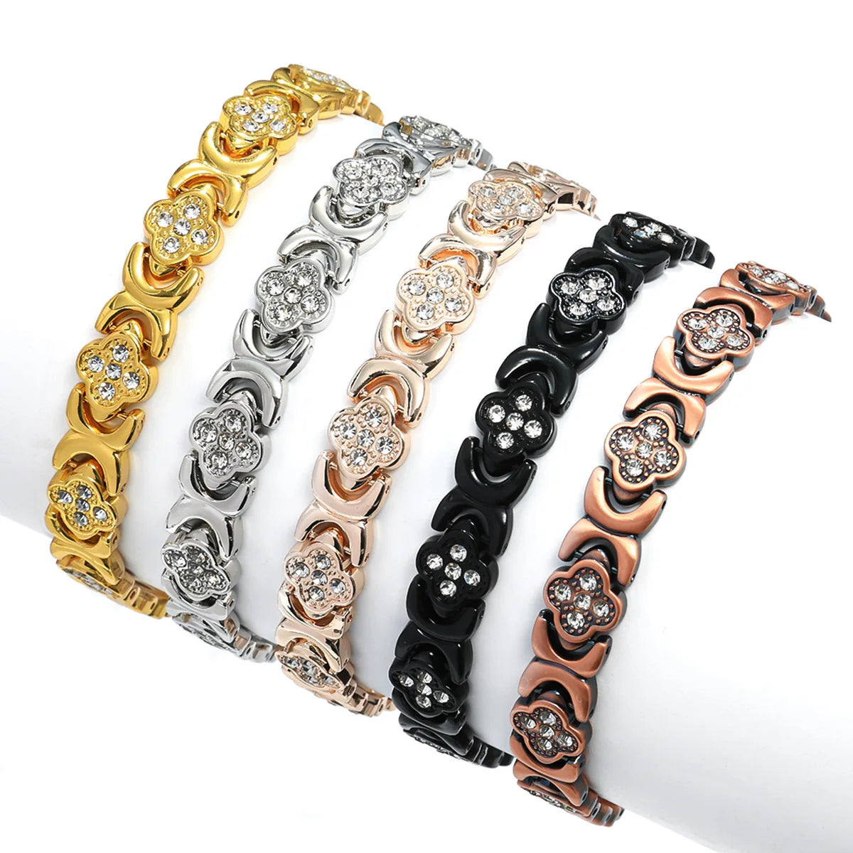Euro-American Cross-border Hot-selling Magnetic Bracelet Stylish Luxury Lucky Clover Design Kevlar Natural Stone Single-Row