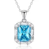 925 Sterling Silver Classic Square Blue Zircon Pendant Necklace | Luxury Blue Stone Clavicle Chain Birthday Gift for Women