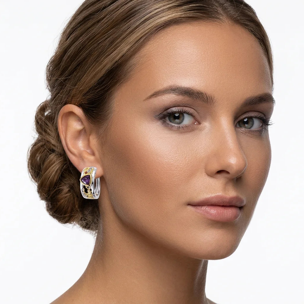 Russia Design 925 Sterling Silver Earrings with Purple Zircon